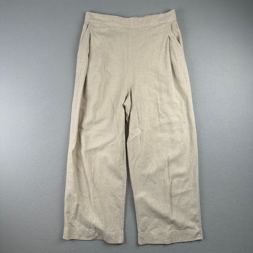 Madewell Emmett Wide Leg Pants Women 8 Beige Linen Blend High Rise N0954